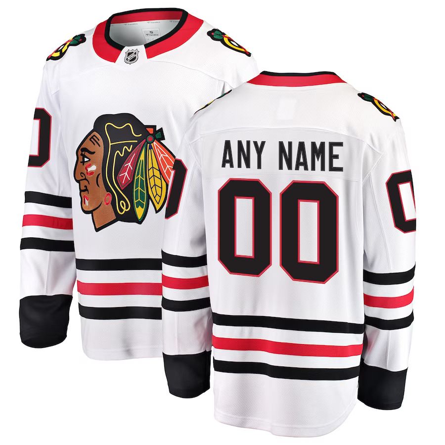 Men Chicago Blackhawks Fanatics Branded White Away Breakaway Custom NHL Jersey->chicago blackhawks->NHL Jersey